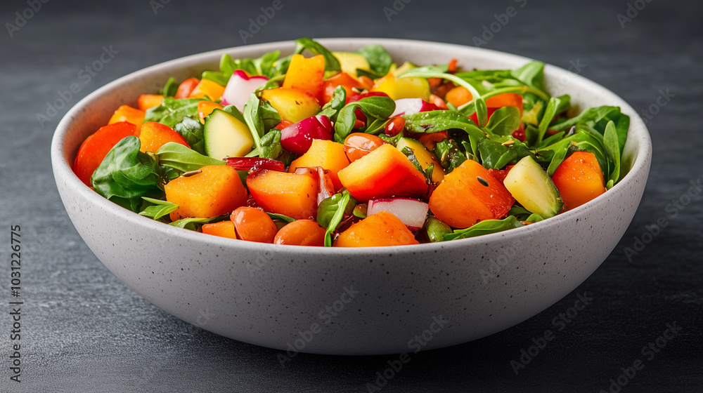 Bowl of salad with mixed vegetables, nutrient-dense brain food. Bowl of salad with mixed vegetables, nutrient-dense brain food.