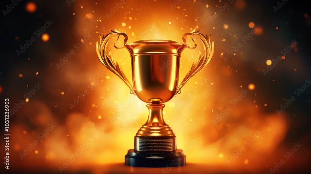 Golden trophy on a fiery background, symbolizing victory and achievement. Golden trophy on a fiery background, symbolizing victory and achievement.