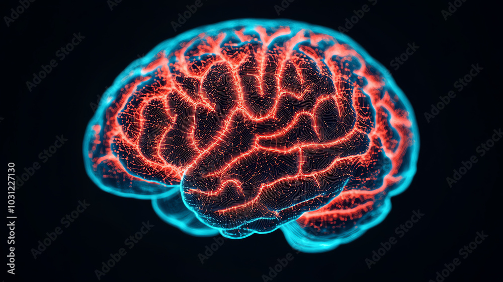A vivid depiction of a human brain, showcasing intricate neural pathways in bright colors against a dark background, symbolizing intelligence and cognitive function. A vivid depiction of a human brain, showcasing intricate neural pathways in bright colors against a dark background, symbolizing intelligence and cognitive function.