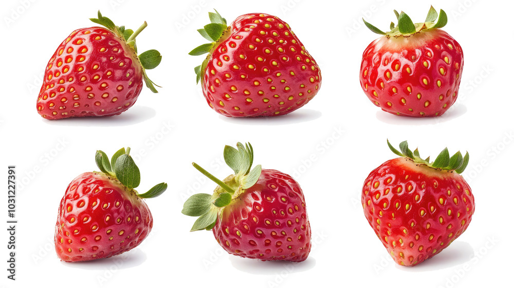 Fresh Strawberries Arranged in a Set on a Clean White Background Generative AI Fresh Strawberries Arranged in a Set on a Clean White Background Generative AI