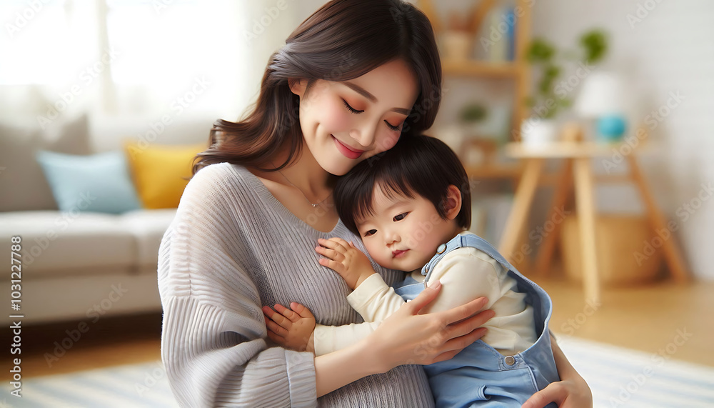 Mother and child happily playing together with a tablet at home, sharing joyful moments and smiles Mother and child happily playing together with a tablet at home, sharing joyful moments and smiles