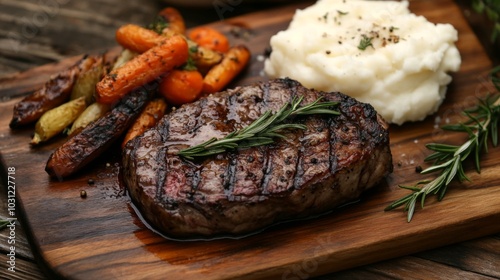 Grilled Steak with Vegetables and Mashed Potatoes