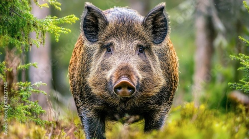 Wild Boar in Forest Setting