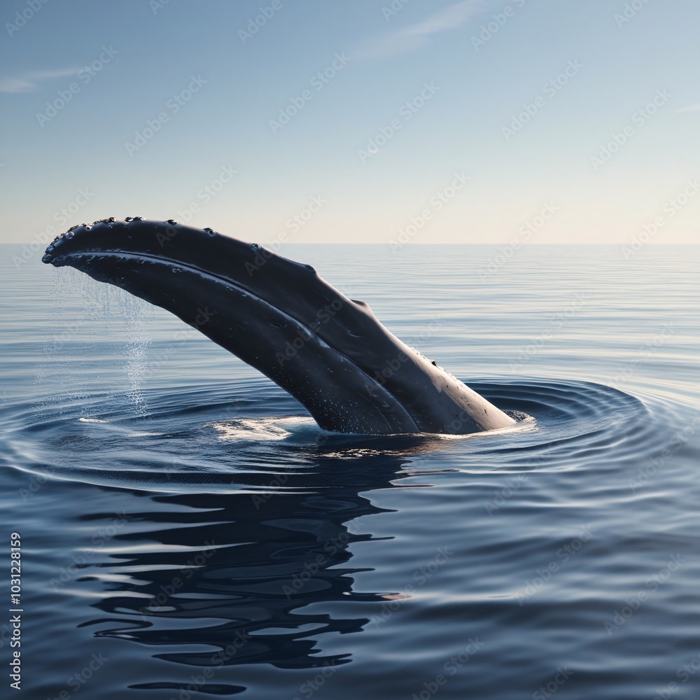 Obraz premium An ultra-realistic shot of a southern baleen whale's large fin emerging from the water, taken from a distance.
