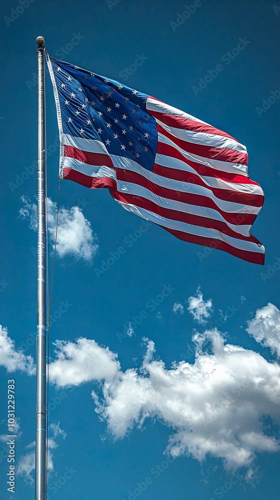 American Flag Waving in the Wind