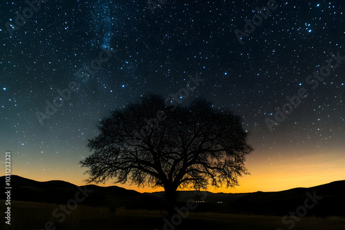 Silhouette of a Tree Against a Starry Night Sky - Photo