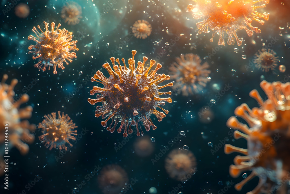 3D Illustration of Virus Particles Floating in Air 3D Illustration of Virus Particles Floating in Air