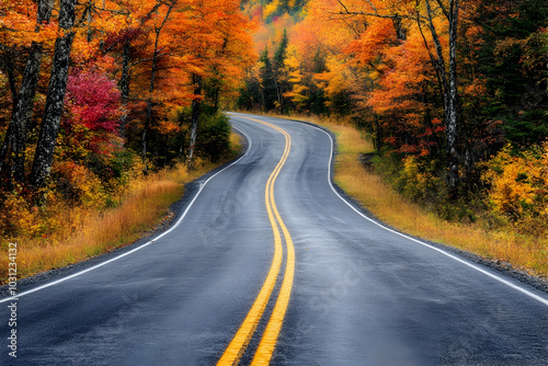 Autumn Road Through Colorful Forest - Photography