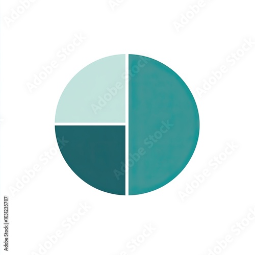 A circle divided into four sections, with three sections in shades of teal and one in light teal.