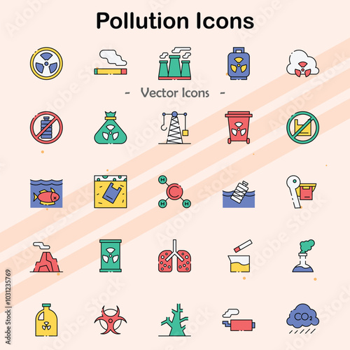 Icons representing pollution and environmental issues.