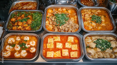 Colorful Array of Asian Cuisine Dishes in Containers