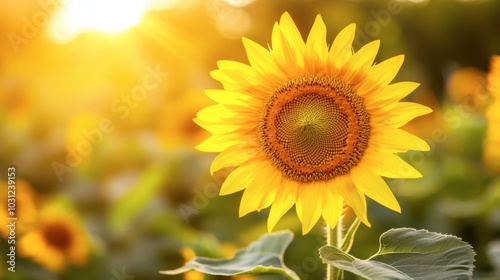 Bright Sunflower in Warm Sunset Glow