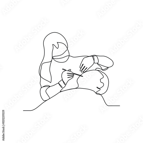 One continuous line drawing of Dentist profession vector illustration. Dentist profession design concept in simple continuous linear style. Dentist for educational presentation and business purpose.