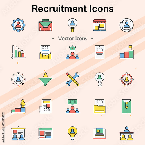 Icons representing recruitment and hiring processes.