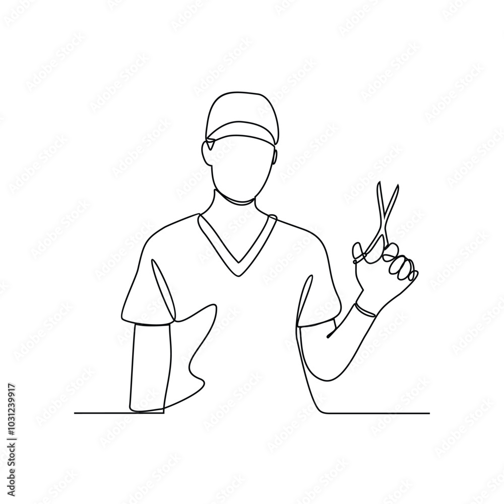 One continuous line drawing of Surgeon profession vector illustration. Surgeon profession design concept in simple continuous linear style. Dentist for educational presentation and business purpose. One continuous line drawing of Surgeon profession vector illustration. Surgeon profession design concept in simple continuous linear style. Dentist for educational presentation and business purpose.