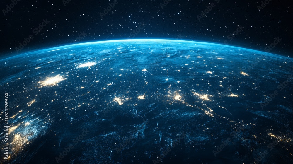 Fototapeta premium Earth at Night from Space City Lights Global Illumination Satellite View