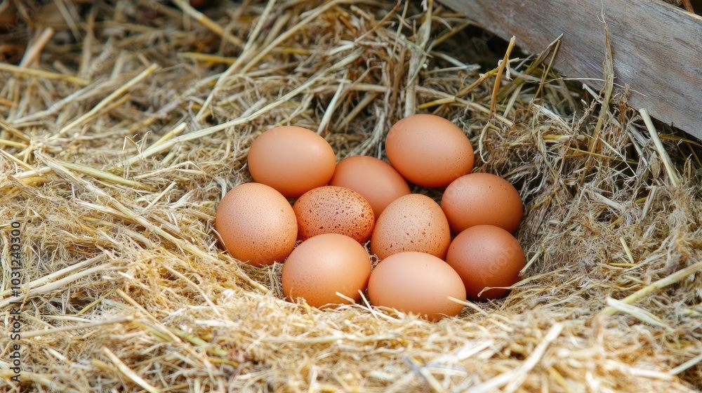 Fresh Eggs Nestled in Straw Bedding Fresh Eggs Nestled in Straw Bedding