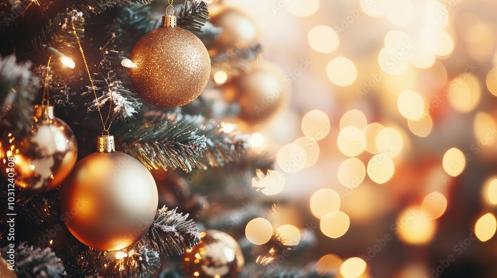 Elegant Christmas Tree with Golden Ornaments and Lights