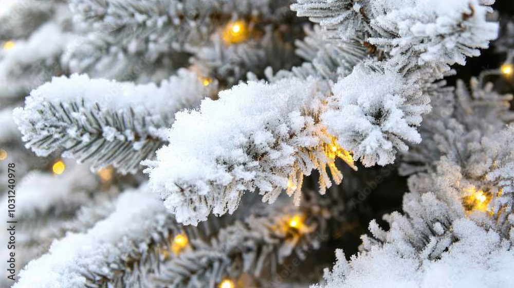 Frosty Christmas Tree Branches with Twinkling Lights