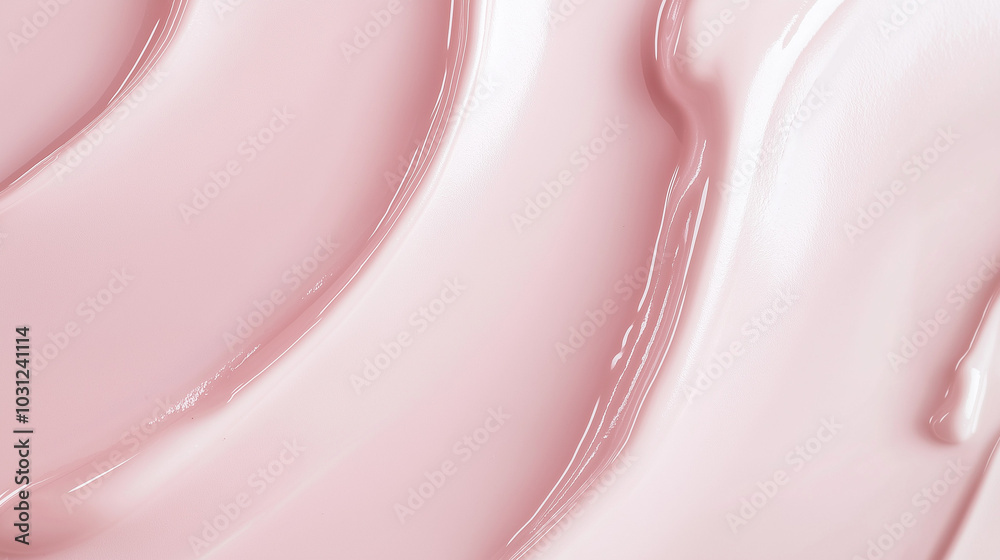 a close-up, top-down view of milky pink, smooth and glossy paint, filling the entire frame with a focus on the perfectly flat, silky texture of the surface