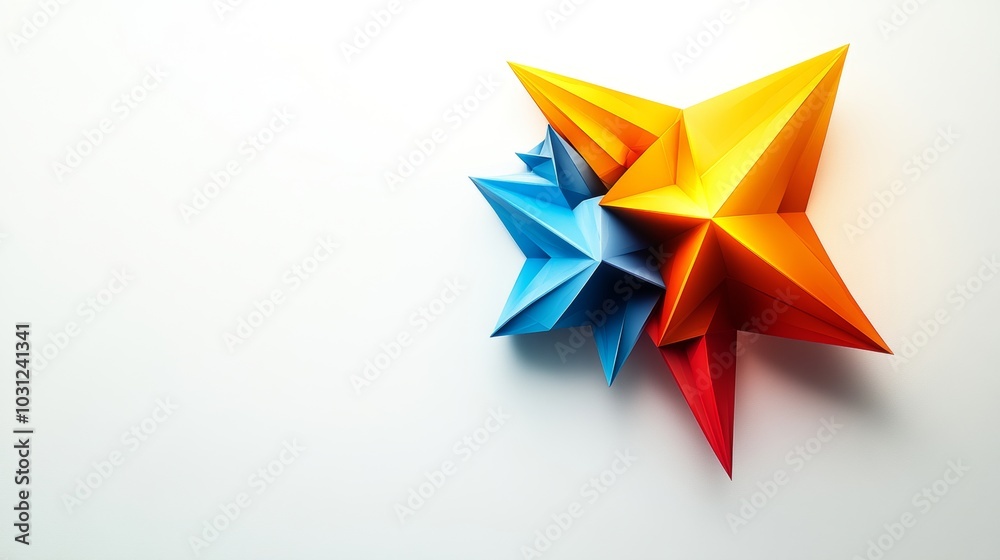 Abstract Geometric Shapes Colorful Paper Stars on White Background Abstract Geometric Shapes Colorful Paper Stars on White Background