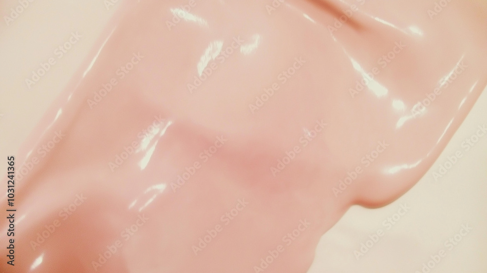 Fototapeta premium a close-up, top-down view of milky pink, smooth and glossy paint, filling the entire frame with a focus on the perfectly flat, silky texture of the surface