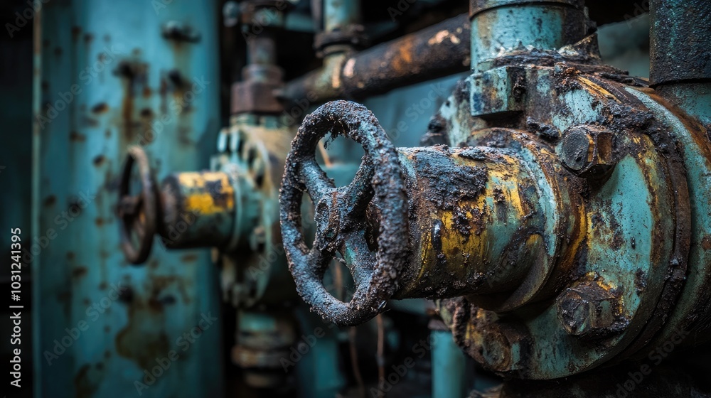 Rusty Industrial Valve and Pipe Close-Up Rusty Industrial Valve and Pipe Close-Up