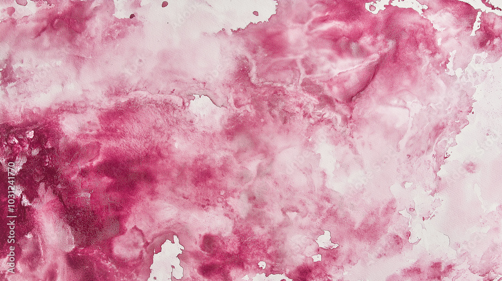 Fototapeta premium a close-up, top-down view of watercolor texture background: a single pink watercolor wash applied on textured paper