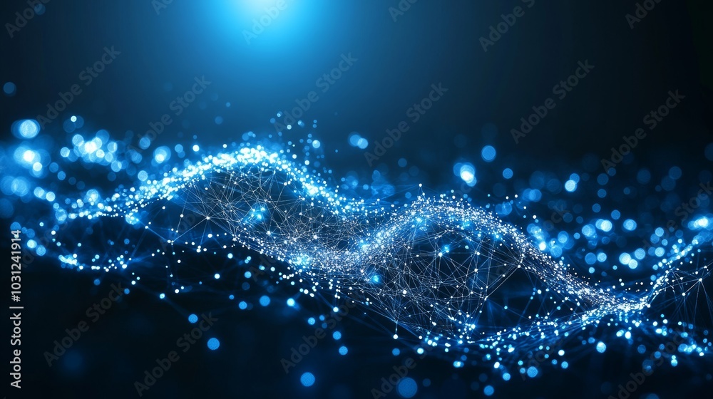 Abstract Blue Digital Network Background with Glowing Dots and Lines Abstract Blue Digital Network Background with Glowing Dots and Lines