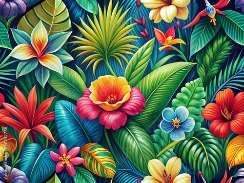 Abstract Tropical Floral Seamless Pattern for Vibrant Home Decor and Fashion Designs