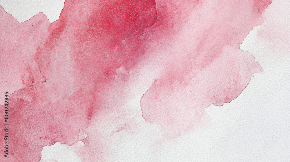 Fototapeta premium a close-up, top-down view of watercolor texture background: a single pink watercolor wash applied on textured paper