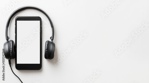 Smartphone with Headphones on White Background photo