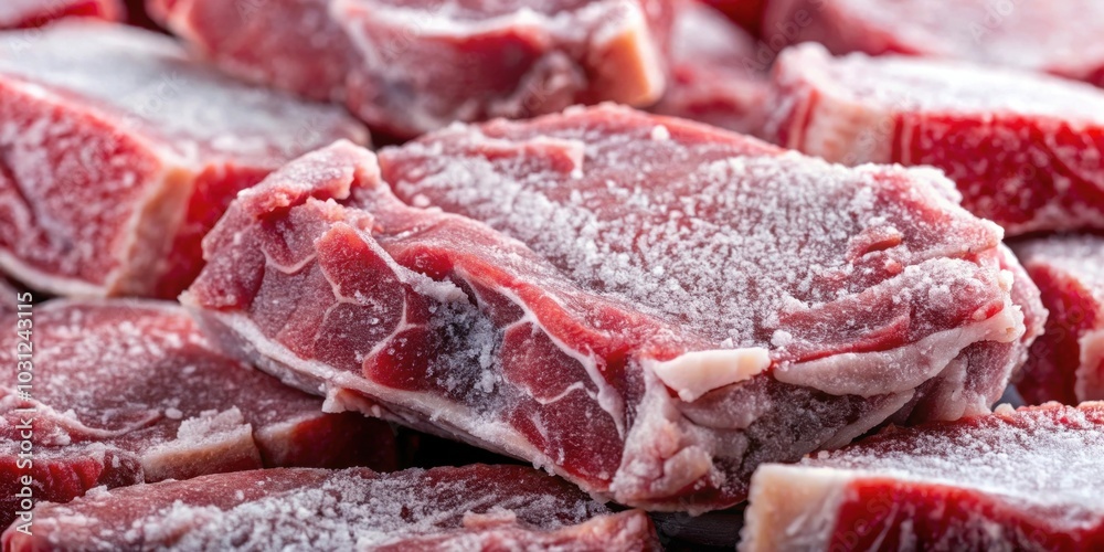 Hoarfrost covering frozen pieces of meat, hoarfrost, frozen, meat, food, winter, cold, icy, frost, close-up, textures Hoarfrost covering frozen pieces of meat, hoarfrost, frozen, meat, food, winter, cold, icy, frost, close-up, textures