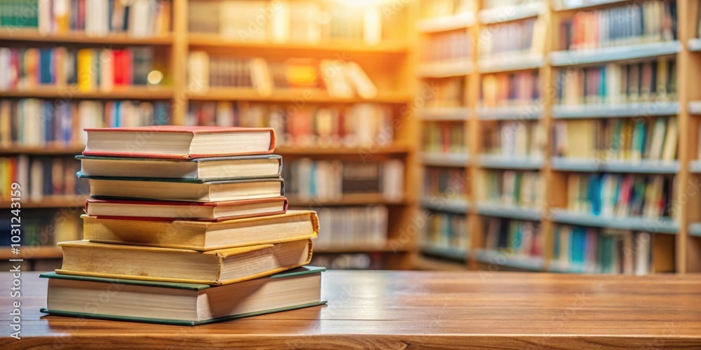Stack of books on library desk for back to school concept, back to school, school supplies, education, library Stack of books on library desk for back to school concept, back to school, school supplies, education, library