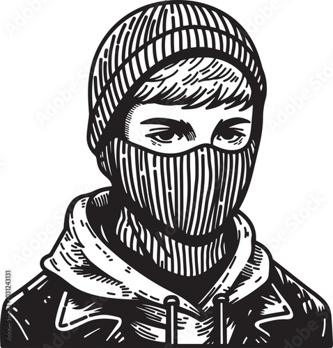 People wearing ski mask character design art