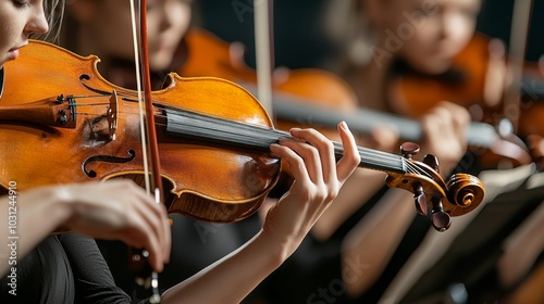 Violinist Playing Classical Music Close Up  Orchestra Performance