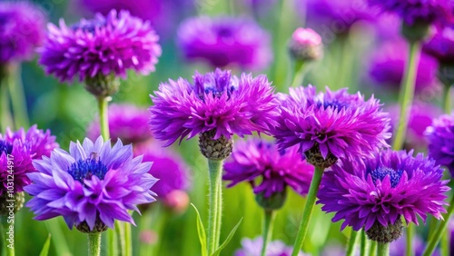 Close-up of vibrant purple cornflowers in a garden, cornflower, close-up, garden, purple, flowers, plants, nature, blossoms, petals