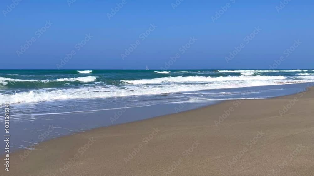 Patara Beach in Turkey is the longest sandy beach in Turkey. Beautiful, very fine sand and turquoise sea. Waves breaking on the sand. The beach with turtles. White foam. The Mediterranean Sea. 4K Patara Beach in Turkey is the longest sandy beach in Turkey. Beautiful, very fine sand and turquoise sea. Waves breaking on the sand. The beach with turtles. White foam. The Mediterranean Sea. 4K