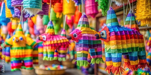 Wallpaper Mural Colorful pinatas with paper stripes hanging in a market , festive, celebration, Mexican tradition, party Torontodigital.ca