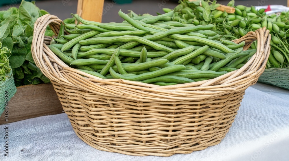 Fresh Green Beans in a Basket at a Market Fresh Green Beans in a Basket at a Market
