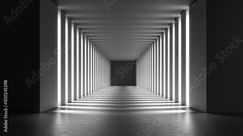 Minimalist Corridor with Light Streaks and Abstract Shadows