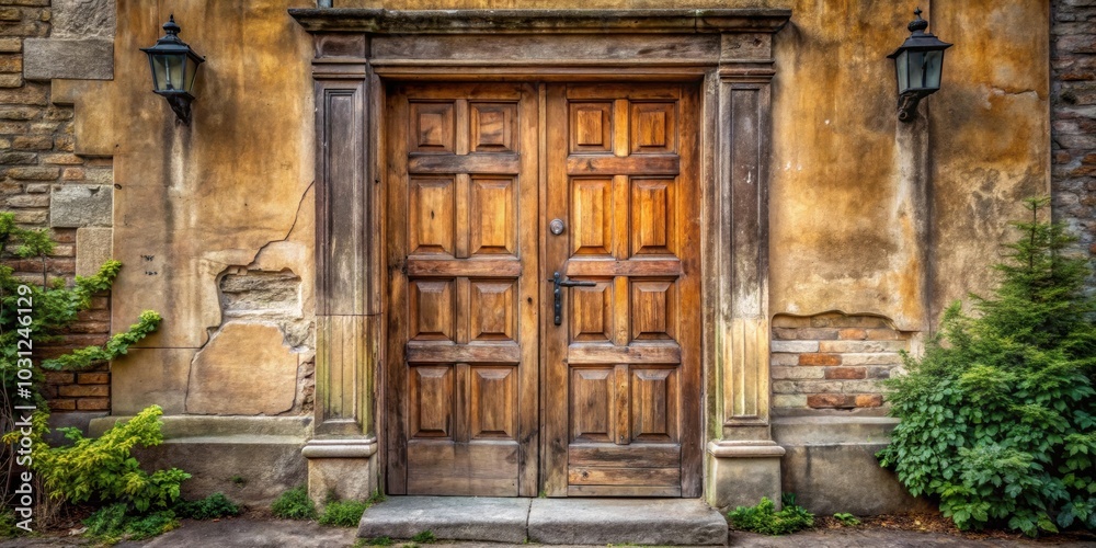 Old worn wooden doorway entrance to a 19th century house , vintage, architecture, historic, weathered, facade, entrance, home Old worn wooden doorway entrance to a 19th century house , vintage, architecture, historic, weathered, facade, entrance, home