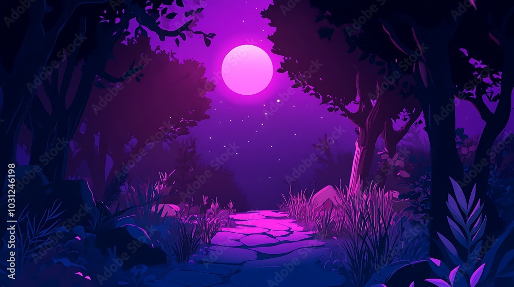 A Path Through the Forest Underneath a Full Moon A Path Through the Forest Underneath a Full Moon