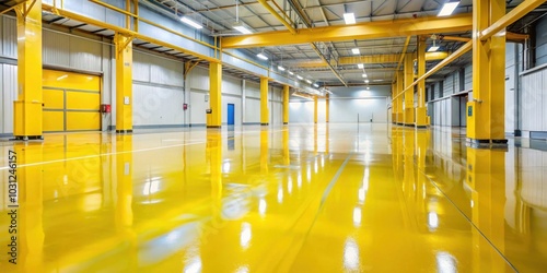 Mixture of yellow color with epoxy resin creating vibrant industrial floor , epoxy, resin, industrial, flooring, yellow