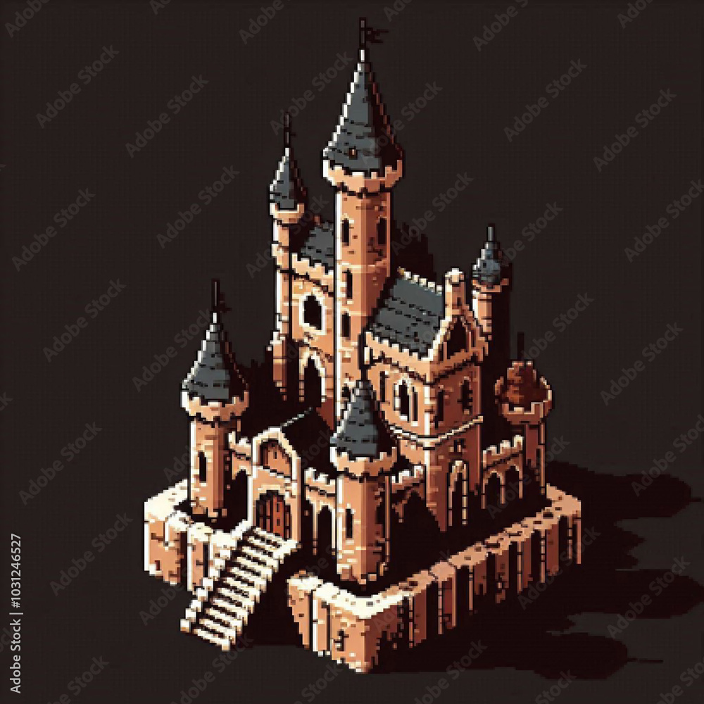 Obraz premium Isometric pixel art medieval castle