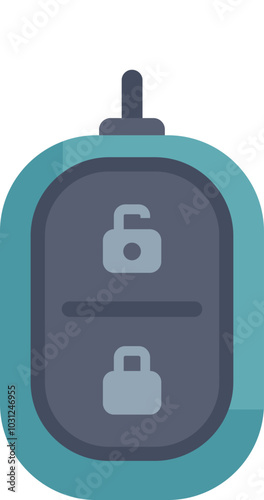 Minimalist vector illustration featuring a car key fob with lock and unlock buttons, symbolizing security and access