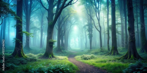 Mysterious foggy forest with a fairytale look, mysterious, foggy, forest, fairytale, mystical, enchanted, magical, mist