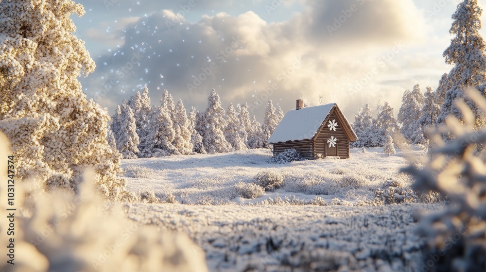 Cozy Cabin in a Snowy Winter Landscape Cozy Cabin in a Snowy Winter Landscape