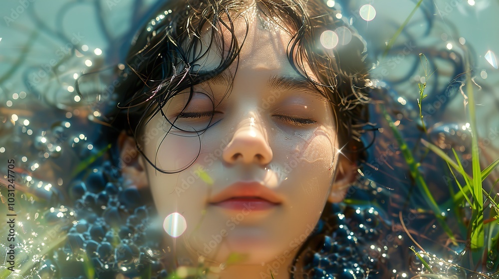 Young Girl Floating in Water with Eyes Closed - Summer Serenity Photography