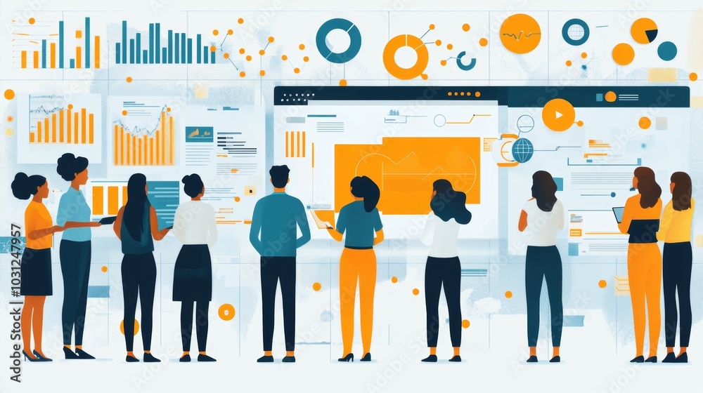Obraz premium Business Team Analyzing Data and Charts on Whiteboard